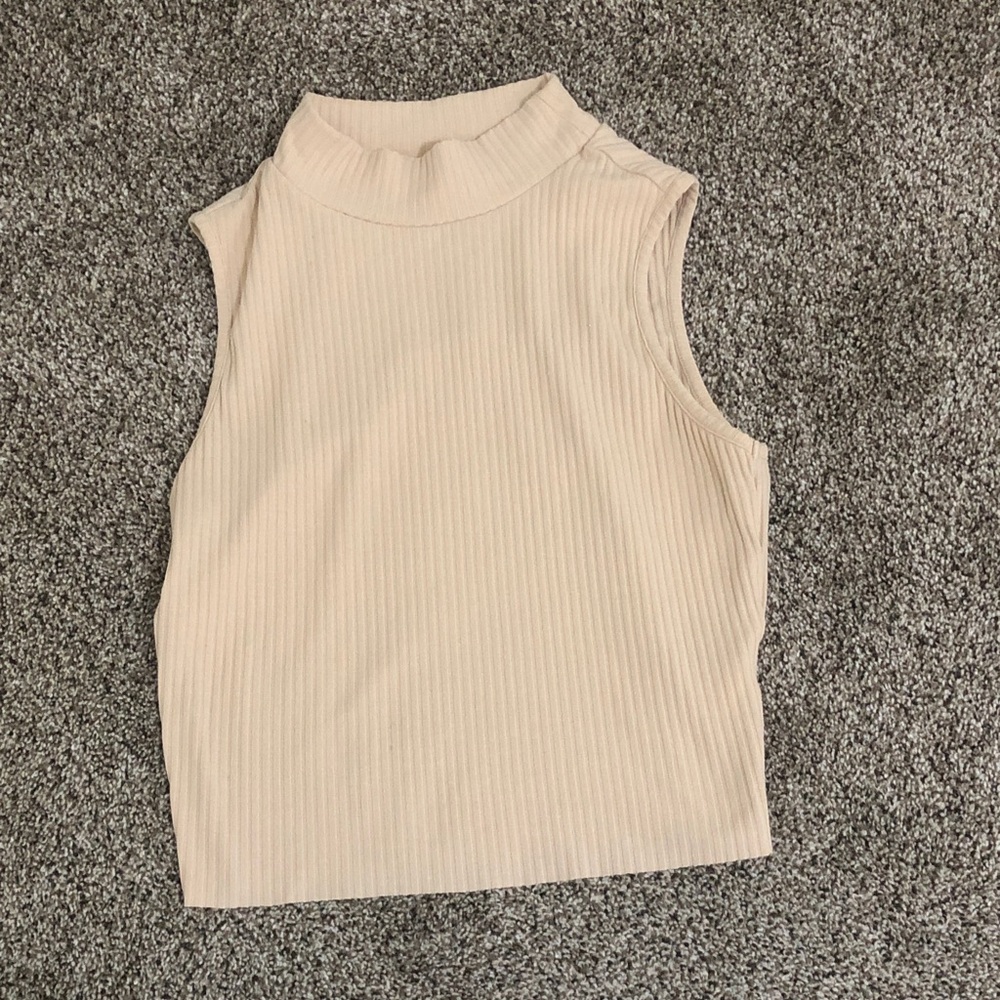GB girls Ribbed Mock Neck Tank Top - Beige